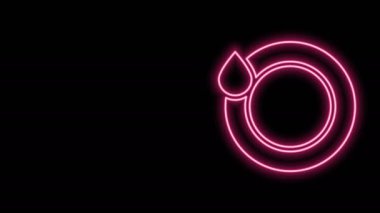 Parlayan neon hattı bulaşık yıkama simgesi siyah arkaplanda izole edildi. Tabak ve sünger. Bulaşık yıkama ikonu. Bulaşık makinesi tabelası. Masa takımı tabelası temiz. 4K Video hareketli grafik canlandırması