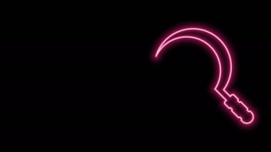 Parlayan neon çizgisi simgesi siyah arkaplanda izole edildi. Kanca işaretini topluyorum. 4K Video hareketli grafik canlandırması