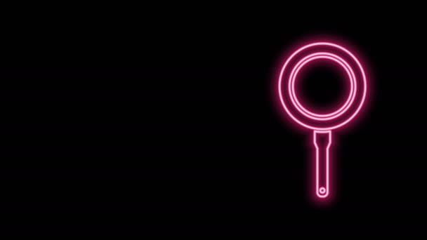 Leuchtende Neon-Linie Bratpfanne Symbol isoliert auf schwarzem Hintergrund. Frittieren oder Braten. 4K Video Motion Grafik Animation — Stockvideo