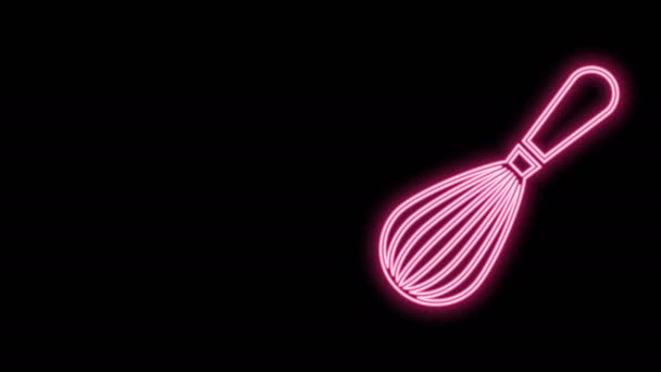 Ligne lumineuse néon Icône de fouet de cuisine isolé sur fond noir. Ustensiles de cuisine, batteur d'oeufs. Panneau couverts. Symbole de mélange alimentaire. Animation graphique de mouvement vidéo 4K — Video