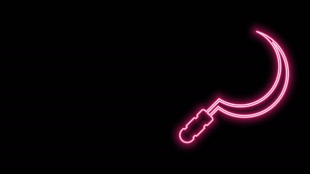 Glödande neon linje Sickle ikon isolerad på svart bakgrund. Skörda krok tecken. 4K Video motion grafisk animation — Stockvideo