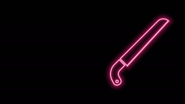 Gloeiende neon lijn Tuin zag icoon geïsoleerd op zwarte achtergrond. 4K Video motion grafische animatie — Stockvideo