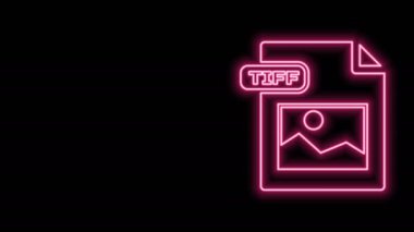 Parlayan neon hattı TIFF dosya belgesi. Siyah arkaplanda tiff simgesi indir. TIFF dosya sembolü. 4K Video hareketli grafik canlandırması