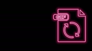 Parlayan neon hattı GIF dosya belgesi. Siyah arkaplanda gif düğmesi simgesi indir. GIF dosya simgesi. 4K Video hareketli grafik canlandırması