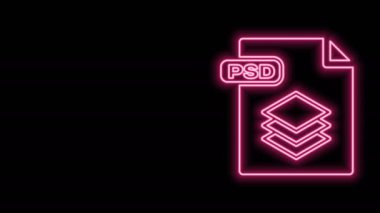 Parlayan neon hattı PSD dosya belgesi. Siyah arkaplanda psd simgesi indir. PSD dosya sembolü. 4K Video hareketli grafik canlandırması