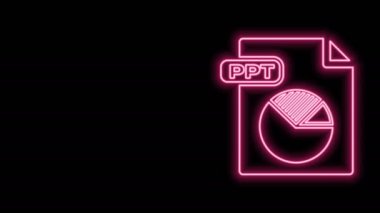 Parlayan neon hattı PPT dosya belgesi. ppt düğmesi simgesi siyah arkaplanda izole edildi. PPT dosya sunumu. 4K Video hareketli grafik canlandırması