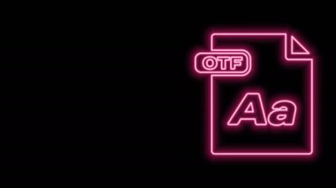 Parlayan neon hattı OTF dosya belgesi. Siyah arkaplanda otf düğmesi simgesi indir. OTF dosya sembolü. 4K Video hareketli grafik canlandırması