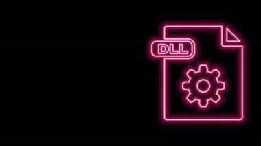Parlayan neon hattı DLL dosya belgesi. Siyah arkaplanda izole edilmiş dll düğmesi simgesi indir. DLL dosya işareti. 4K Video hareketli grafik canlandırması