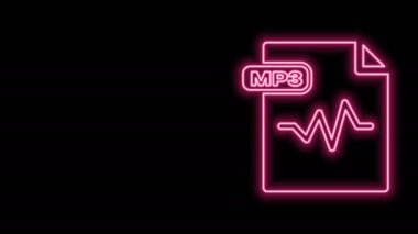 Parlayan neon hattı MP3 dosya belgesi. Siyah arkaplanda izole edilmiş mp3 düğmesi simgesi indir. Mp3 müzik format işareti. MP3 dosya sembolü. 4K Video hareketli grafik canlandırması