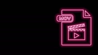 Parlayan neon hattı MOV dosya belgesi. Siyah arkaplanda mov simgesi indir. MOV dosya sembolü. Ses ve video koleksiyonu. 4K Video hareketli grafik canlandırması