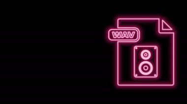 Parlayan neon hattı WAV dosya belgesi. Siyah arkaplanda dalga simgesi indir. Dijital ses riff dosyaları için WAV dalga boyu ses dosyası biçimi. 4K Video hareketli grafik canlandırması
