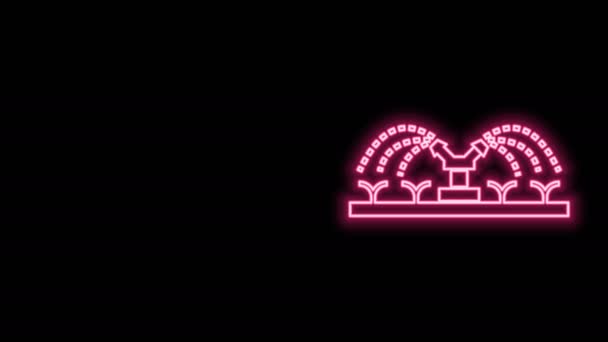 Glowing neon line Automatic irrigation sprinklers icon isolated on black background. Watering equipment. Garden element. Spray gun icon. 4K Video motion graphic animation — Stock Video