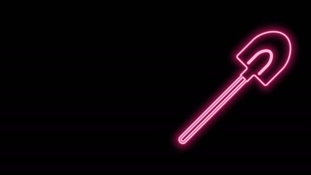 Leuchtende Neon-Linie Garden Schaufel Symbol isoliert auf schwarzem Hintergrund. Gartenwerkzeug. Werkzeug für Gartenbau, Landwirtschaft, Landwirtschaft. 4K Video Motion Grafik Animation — Stockvideo