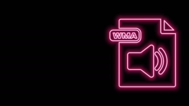 Documento di file WMA linea neon incandescente. Scarica icona pulsante wma isolato su sfondo nero. Simbolo del file WMA. Wma segno formato musicale. Animazione grafica 4K Video motion — Video Stock