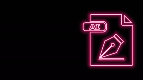 Glowing neon line AI file document. Download ai button icon isolated on black background. AI file symbol. 4K Video motion graphic animation — Stock Video