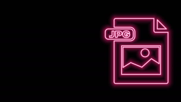 Documento del file JPG della linea neon incandescente. Scarica l'icona del pulsante immagine isolata su sfondo nero. Simbolo file JPG. Animazione grafica 4K Video motion — Video Stock