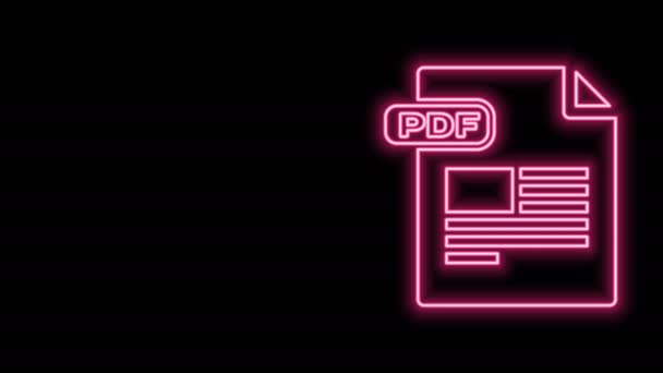 Parlayan neon hattı PDF dosya belgesi. Siyah arkaplanda pdf simgesi indir. PDF dosya simgesi. 4K Video hareketli grafik canlandırması — Stok video