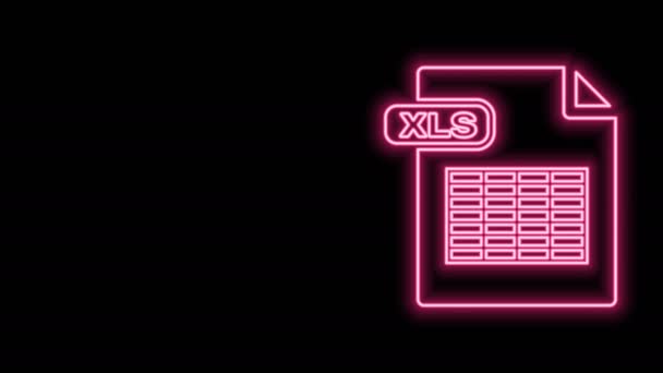 Documento di file XLS linea neon luminoso. Scarica xls icona del pulsante isolato su sfondo nero. Simbolo file Excel. Animazione grafica 4K Video motion — Video Stock