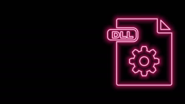 Parlayan neon hattı DLL dosya belgesi. Siyah arkaplanda izole edilmiş dll düğmesi simgesi indir. DLL dosya işareti. 4K Video hareketli grafik canlandırması — Stok video