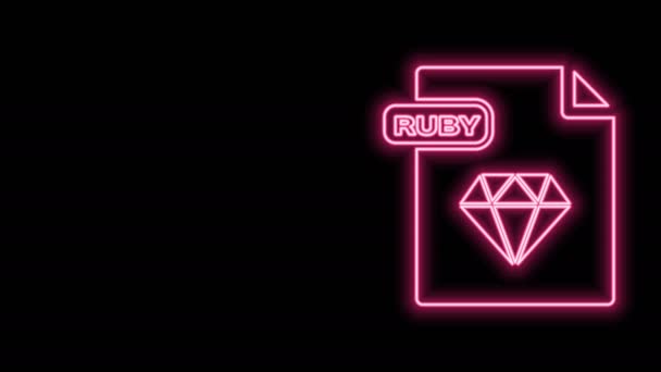 Menghidupkan dokumen berkas RUBY baris neon. Mengunduh ikon tombol ruby yang terisolasi pada latar belakang hitam. Simbol berkas RUBY. Animasi grafis gerak Video 4K — Stok Video