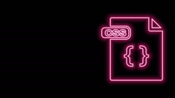 Φωτίζει νέον γραμμή CSS έγγραφο αρχείου. Κατεβάστε το εικονίδιο του κουμπιού css απομονωμένο σε μαύρο φόντο. Σύμβολο αρχείου CSS. 4K Γραφική κίνηση κίνησης βίντεο — Αρχείο Βίντεο