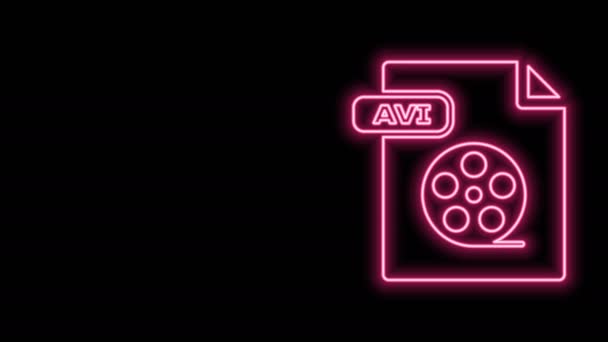 Świecący neonowy dokument AVI. Pobierz ikonę przycisku avi izolowaną na czarnym tle. Symbol pliku AVI. 4K Animacja graficzna ruchu wideo — Wideo stockowe