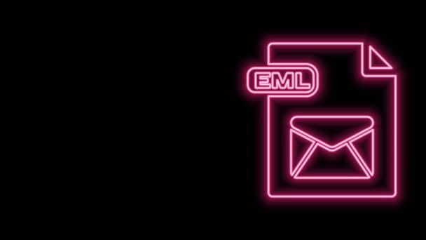 Glowing neon line EML file document. Download eml button icon isolated on black background. EML file symbol. 4K Video motion graphic animation — Stock Video