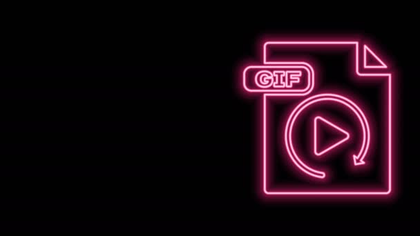 Zářivý neonový soubor GIF. Stáhnout ikonu tlačítka gif izolované na černém pozadí. Symbol souboru GIF. Grafická animace pohybu videa 4K — Stock video