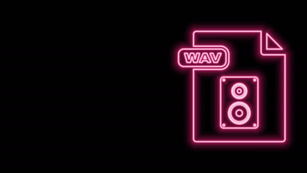 Glowing neon line WAV file document. Download wav button icon isolated on black background. WAV waveform audio file format for digital audio riff files. 4K Video motion graphic animation — Stock Video