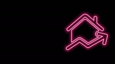 Parlayan neon hattı yükselen konut simgesi maliyeti siyah arkaplanda izole edildi. Gayrimenkul fiyatları yükseliyor. Konut grafiği artıyor. 4K Video hareketli grafik canlandırması