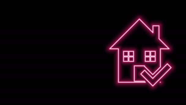 Glowing neon line House with check mark icon isolated on black background. Real estate agency or cottage town elite class. 4K Video motion graphic animation — Stock Footage Glowing neon line House with check mark icon isolated on black background. Real estate agency or cottage town elite class. 4K Video motion graphic animation Royalty Free Stock Footage