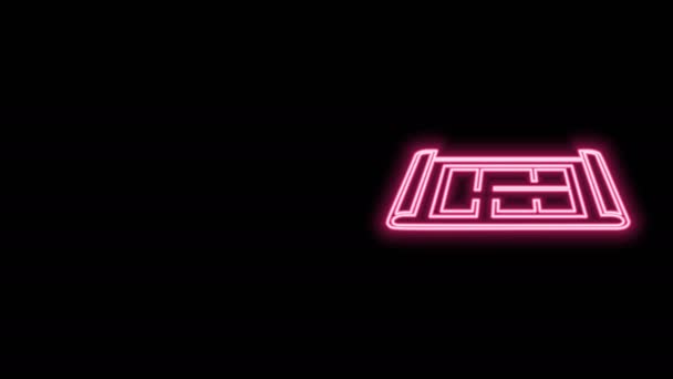 Linea al neon luminosa icona del piano House isolato su sfondo nero. Animazione grafica 4K Video motion — Video Stock