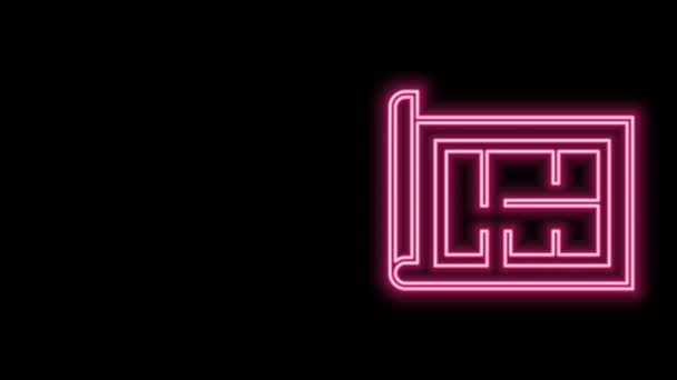 Świecąca neonowa linia Ikona planu Izby odizolowana na czarnym tle. 4K Animacja graficzna ruchu wideo — Wideo stockowe