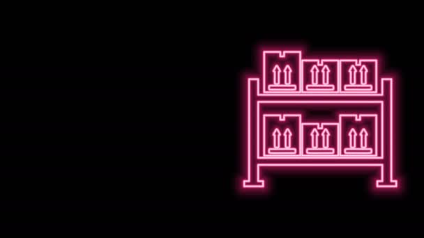 Glowing neon line Warehouse icon isolated on black background. 4K Video motion graphic animation — Stock Video