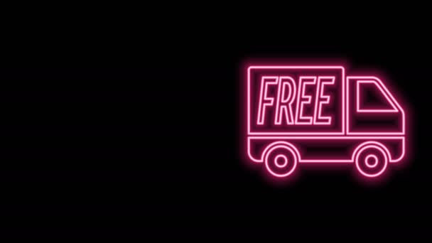 Świecąca neonowa linia Bezpłatna ikona usługi dostawy izolowana na czarnym tle. Darmowa dostawa. 24 godziny i szybka dostawa. 4K Animacja graficzna ruchu wideo — Wideo stockowe