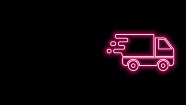 发光的霓虹灯线运送卡车在运动图标隔离的黑色背景。快运运货卡车4K视频运动图形动画 — 图库视频影像