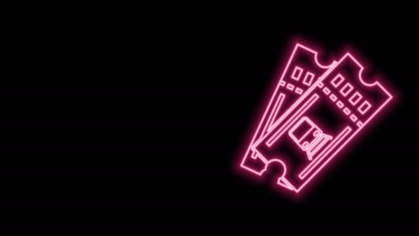 Glödande neon line Tåg biljett ikon isolerad på svart bakgrund. Järnvägsresor. 4K Video motion grafisk animation — Stockvideo