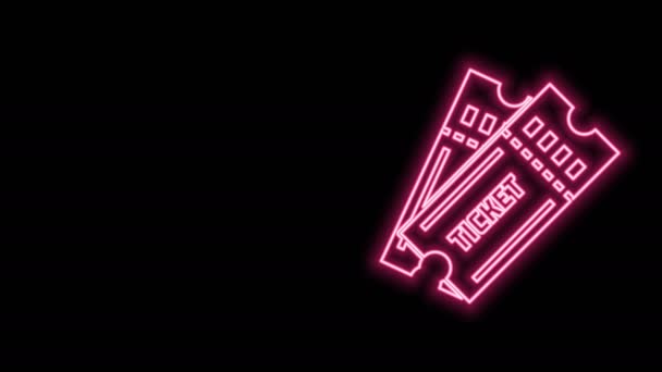Gloeiende neon lijn Ticket pictogram geïsoleerd op zwarte achtergrond. 4K Video motion grafische animatie — Stockvideo