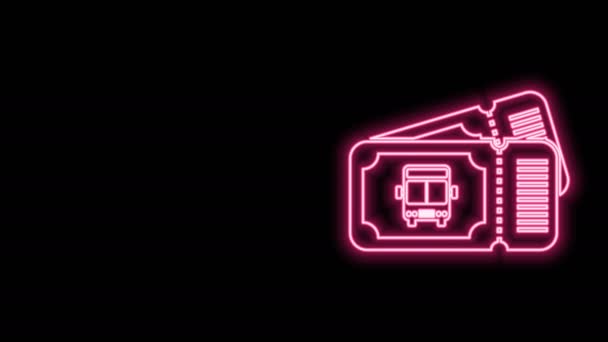 Glödande neon line Buss biljett ikon isolerad på svart bakgrund. Biljett för kollektivtrafik. 4K Video motion grafisk animation — Stockvideo