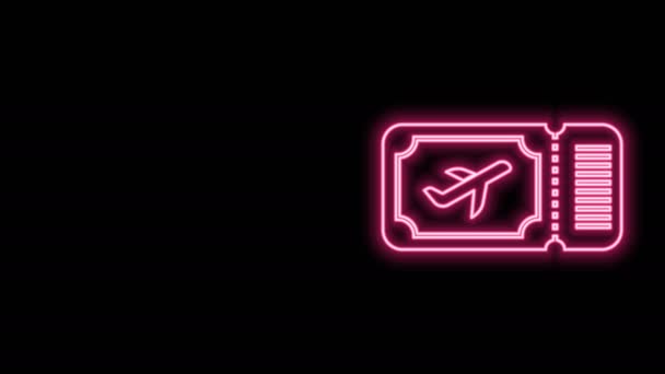 Glödande neon line Flygbiljett ikon isolerad på svart bakgrund. Flygbiljett. 4K Video motion grafisk animation — Stockvideo