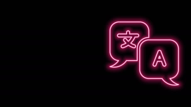 Leuchtende Leuchtschrift Translator Symbol isoliert auf schwarzem Hintergrund. Fremdsprachige Gesprächssymbole in Chat-Sprechblase. Übersetzungskonzept. 4K Video Motion Grafik Animation — Stockvideo