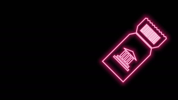 Иконка билета Музея светящихся неоновых линий изолирована на черном фоне. Купон исторического музея допускает экскурсию по выставке. Видеографическая анимация 4K — стоковое видео