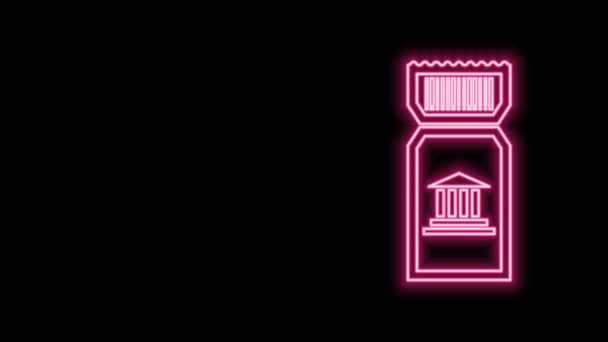 Žhnoucí neonové linie Muzeum lístek ikona izolované na černém pozadí. Historické muzeum vstupenky poukaz akce připustit výstavní exkurzi. Grafická animace pohybu videa 4K — Stock video
