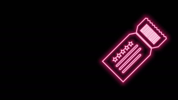 Glödande neon line Biljett ikon isolerad på svart bakgrund. 4K Video motion grafisk animation — Stockvideo