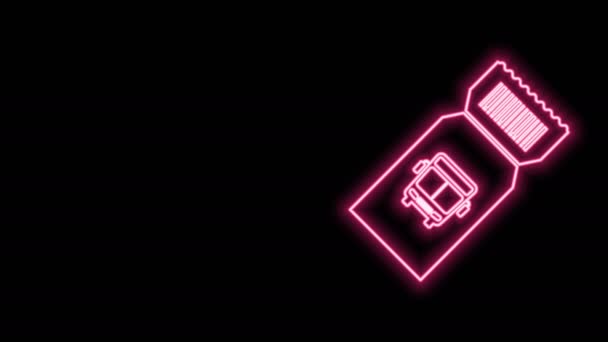 Žhnoucí neonová čára Ikona jízdenky Bus izolované na černém pozadí. Jízdenka MHD. Grafická animace pohybu videa 4K — Stock video