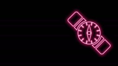 Parlayan neon hattı pusula simgesi siyah arkaplanda izole edildi. Rüzgâr yön bulma sembolü. Rüzgar gül işareti. 4K Video hareketli grafik canlandırması