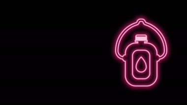 Parlayan neon hattı kantin su şişesi simgesi siyah arka planda izole edildi. Turist matarası ikonu. Kampanyada bir kavanoz su kullanıldı. 4K Video hareketli grafik canlandırması