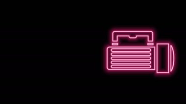 Parlayan neon hattı fener simgesi siyah arkaplanda izole edildi. Turist el feneri sapı. 4K Video hareketli grafik canlandırması