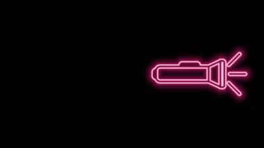 Parlayan neon hattı fener simgesi siyah arkaplanda izole edildi. 4K Video hareketli grafik canlandırması