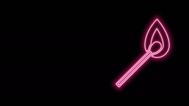Siyah arkaplanda izole edilmiş ateş ikonu ile parlayan neon hattı yakma kibriti. Ateşle maç. Kibrit işareti. 4K Video hareketli grafik canlandırması